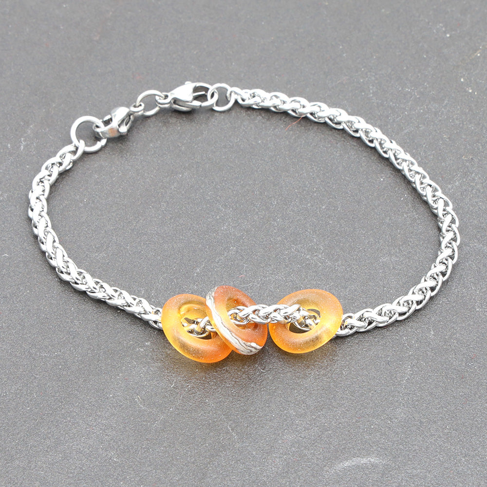 Bracelet with 3 Frosted Yellow Transparent Glass Beads