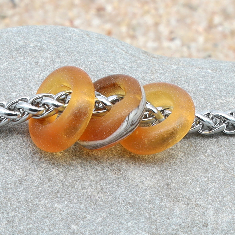 Bracelet with 3 Frosted Yellow Transparent Glass Beads