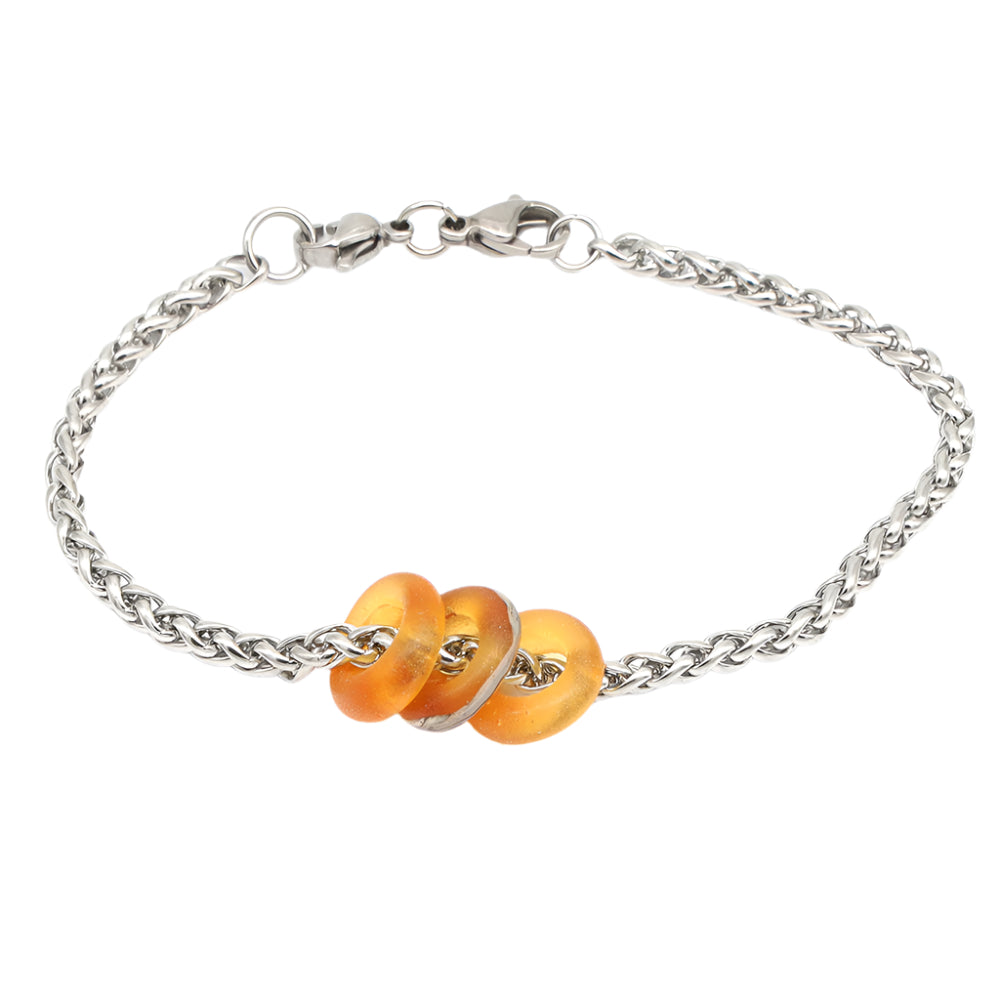 Bracelet with 3 Frosted Yellow Transparent Glass Beads
