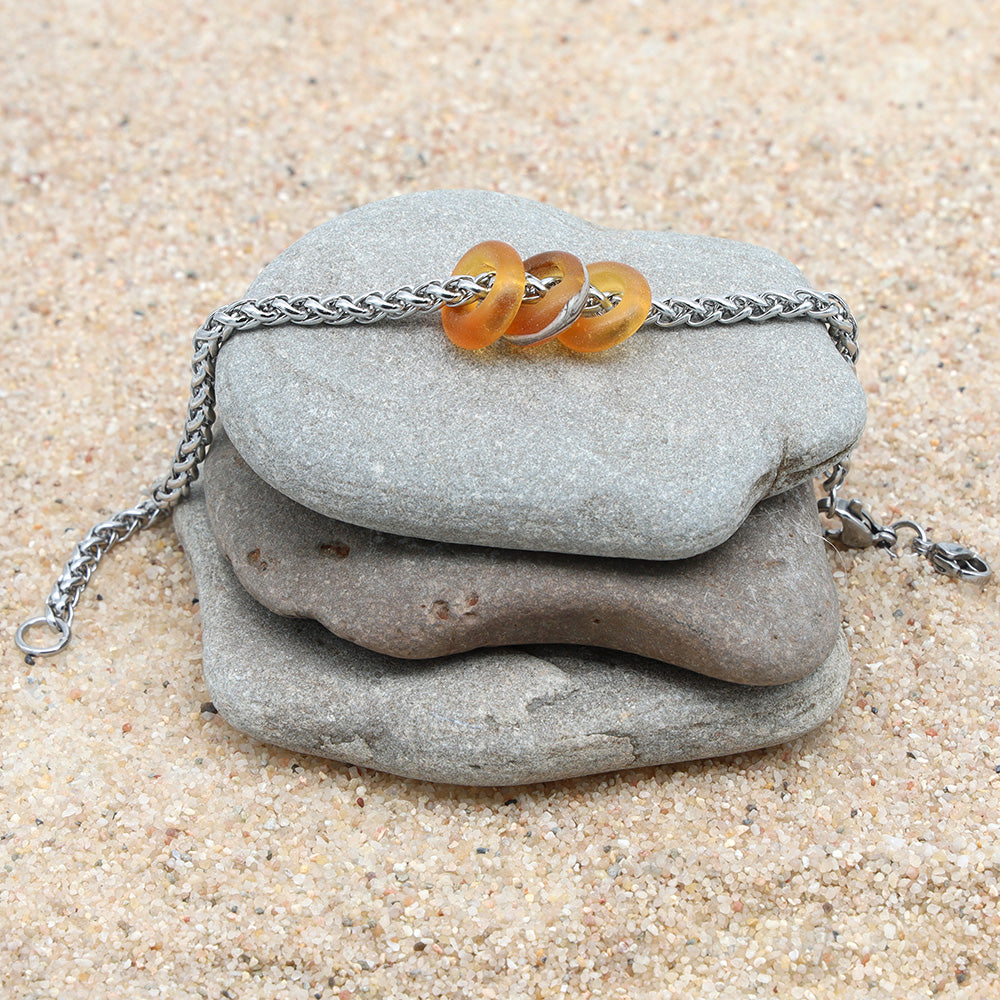 Bracelet with 3 Frosted Yellow Transparent Glass Beads