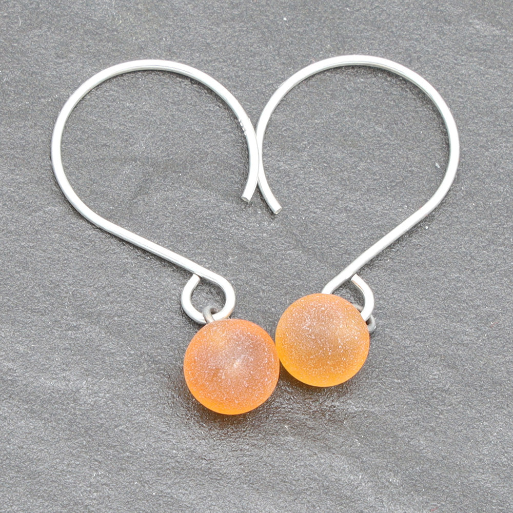 Frosted Yellow Tiny Ball Silver Hoop Earrings