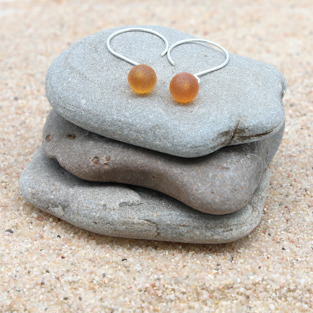 Frosted Yellow Tiny Ball Silver Hoop Earrings