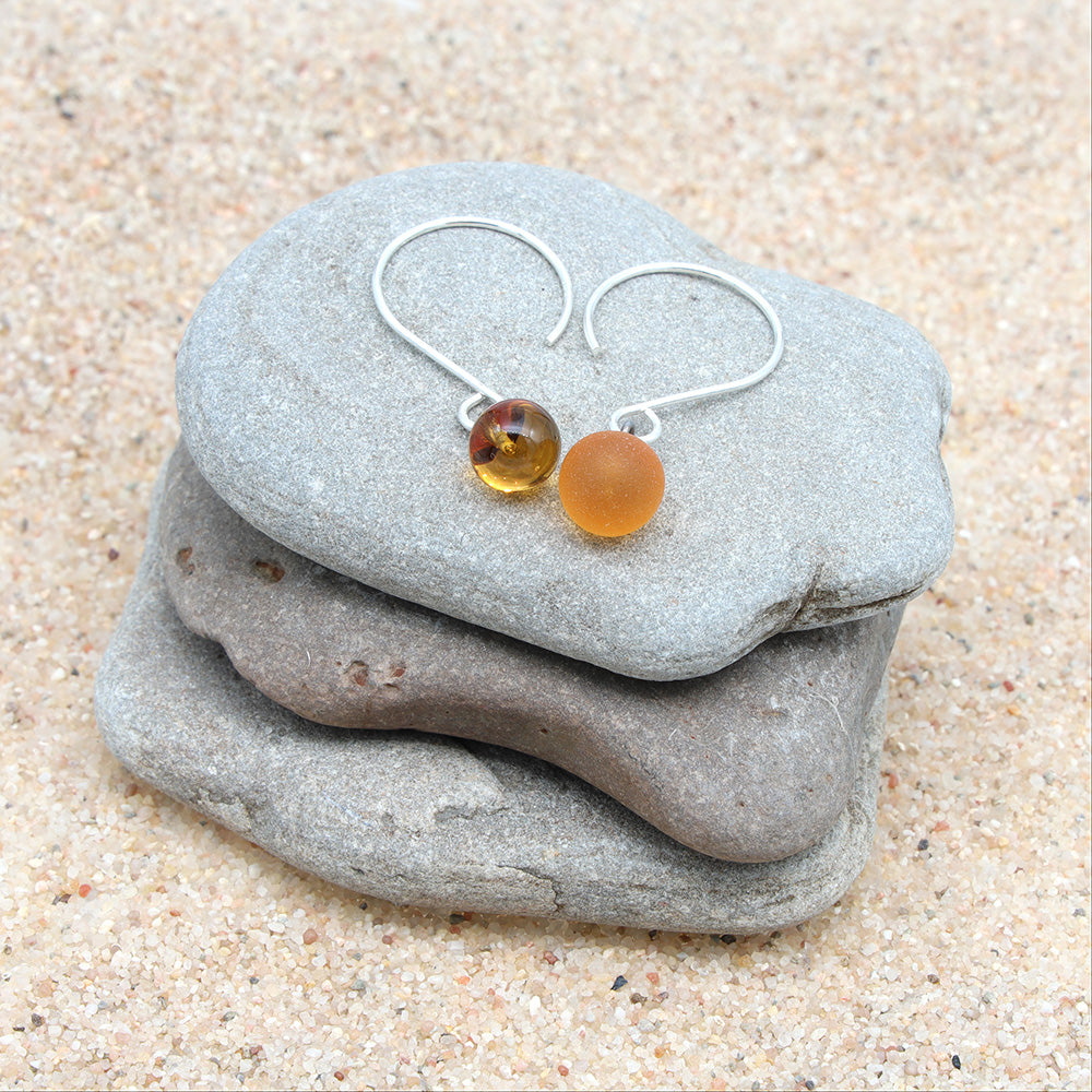 Shiny Yellow Tiny Ball Silver Hoop Earrings