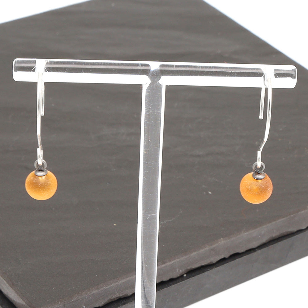 Frosted Yellow Tiny Ball Silver Hoop Earrings