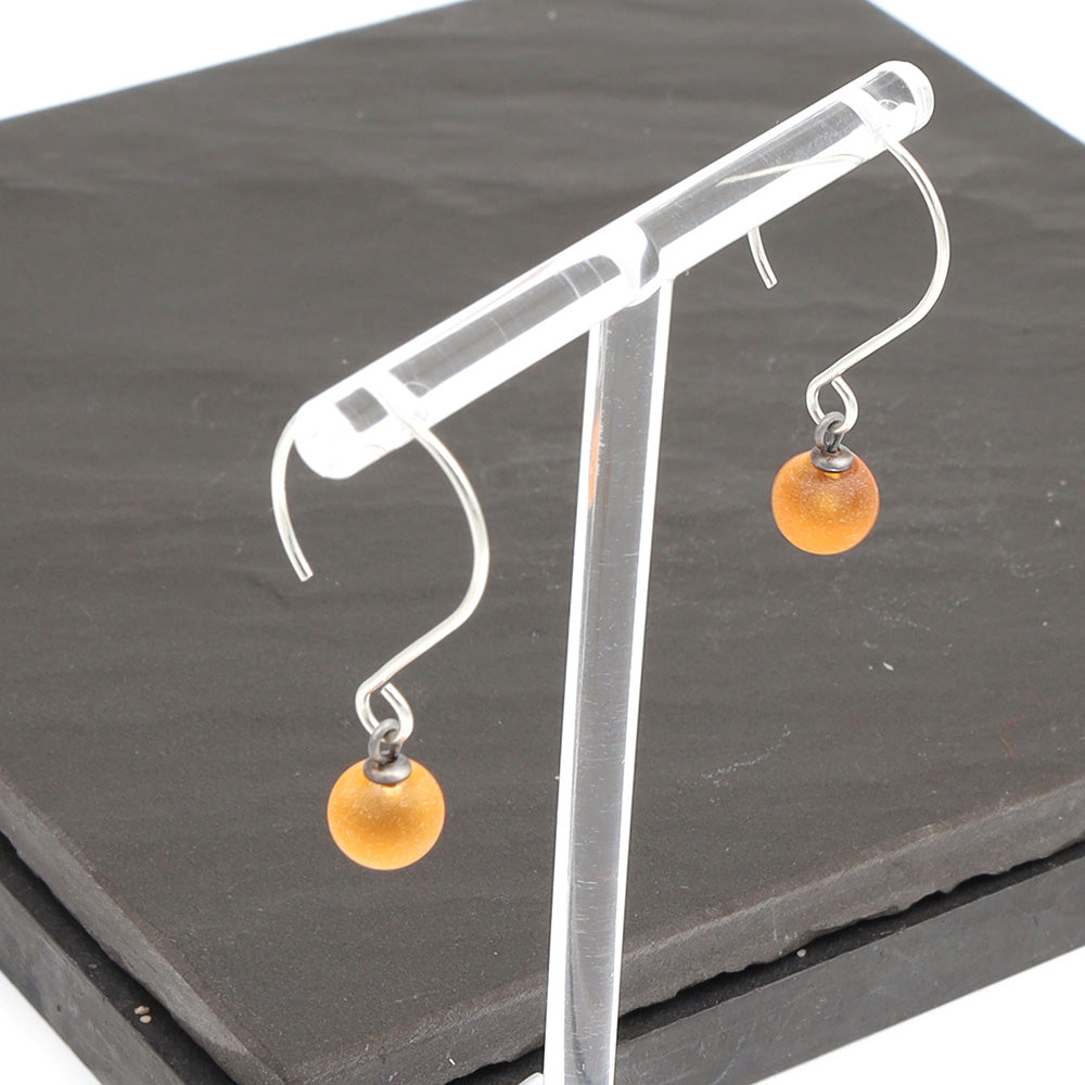 Frosted Yellow Tiny Ball Silver Hoop Earrings