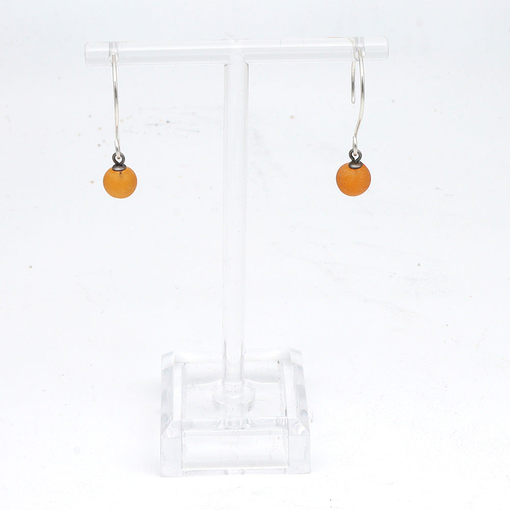 Frosted Yellow Tiny Ball Silver Hoop Earrings