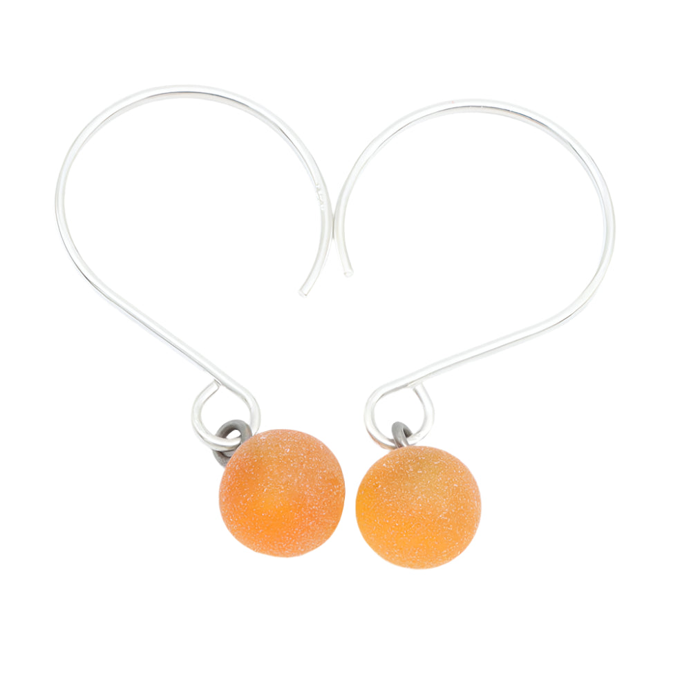 Frosted Yellow Tiny Ball Silver Hoop Earrings