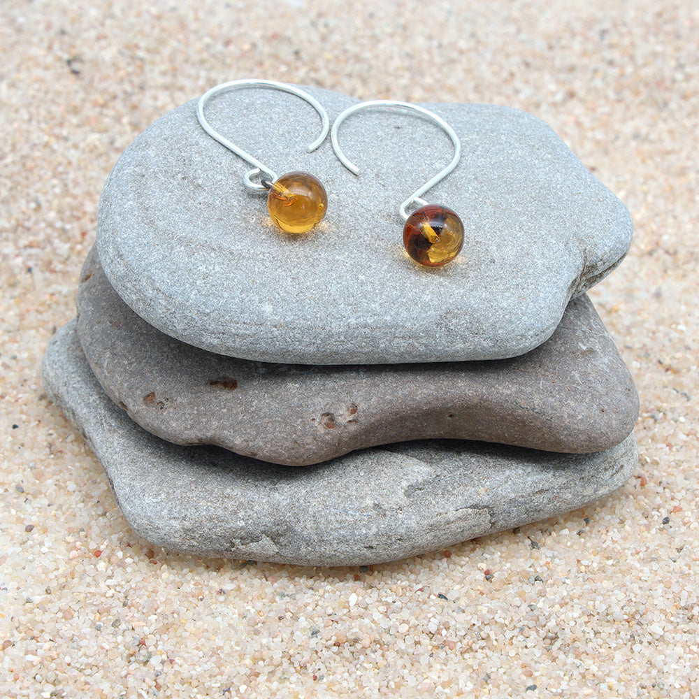 Shiny Yellow Tiny Ball Silver Hoop Earrings