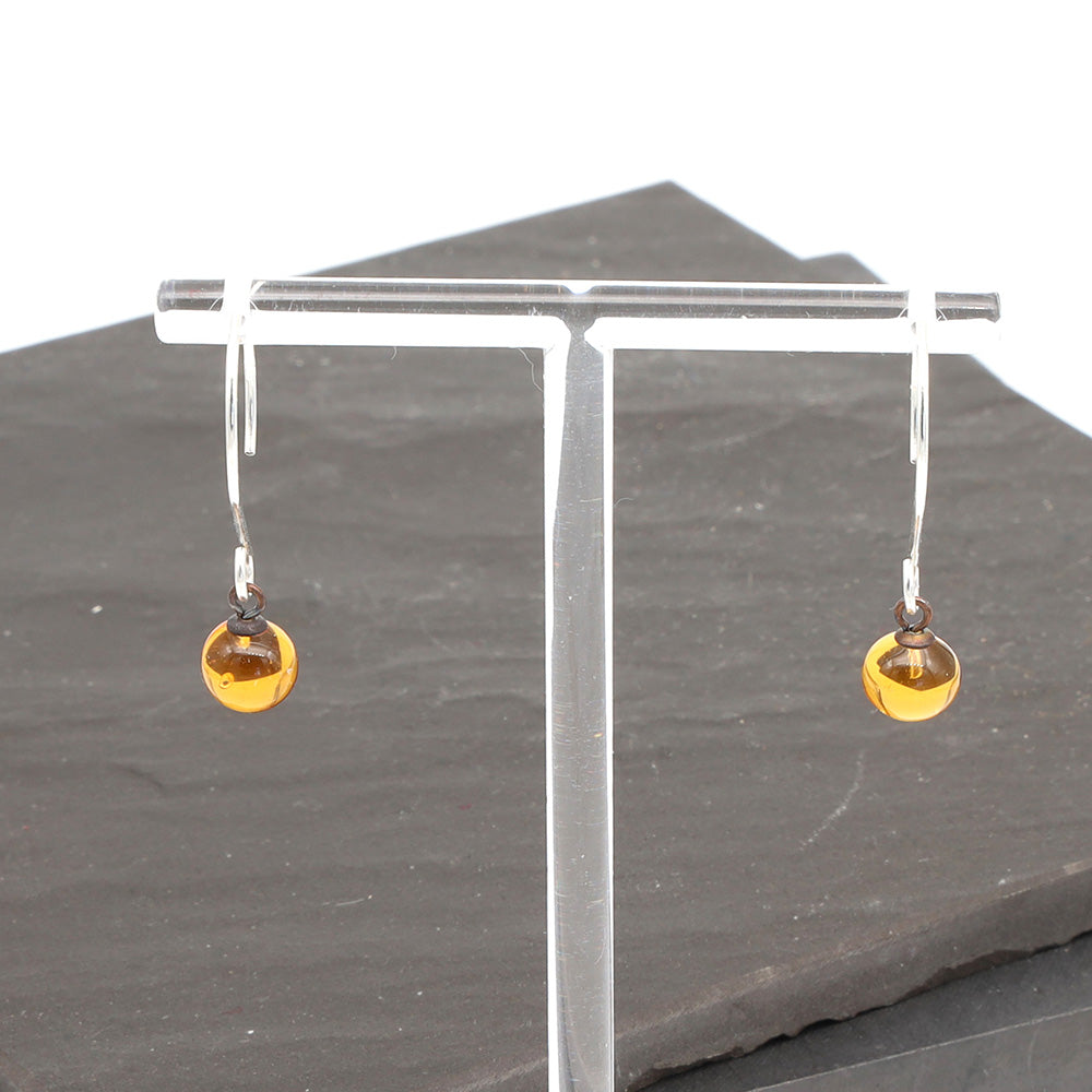 Shiny Yellow Tiny Ball Silver Hoop Earrings