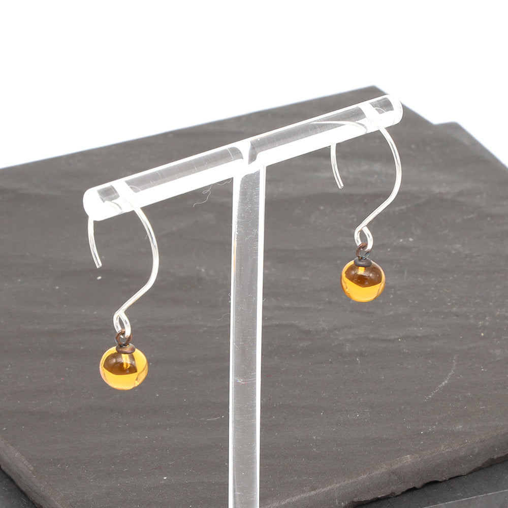 Shiny Yellow Tiny Ball Silver Hoop Earrings