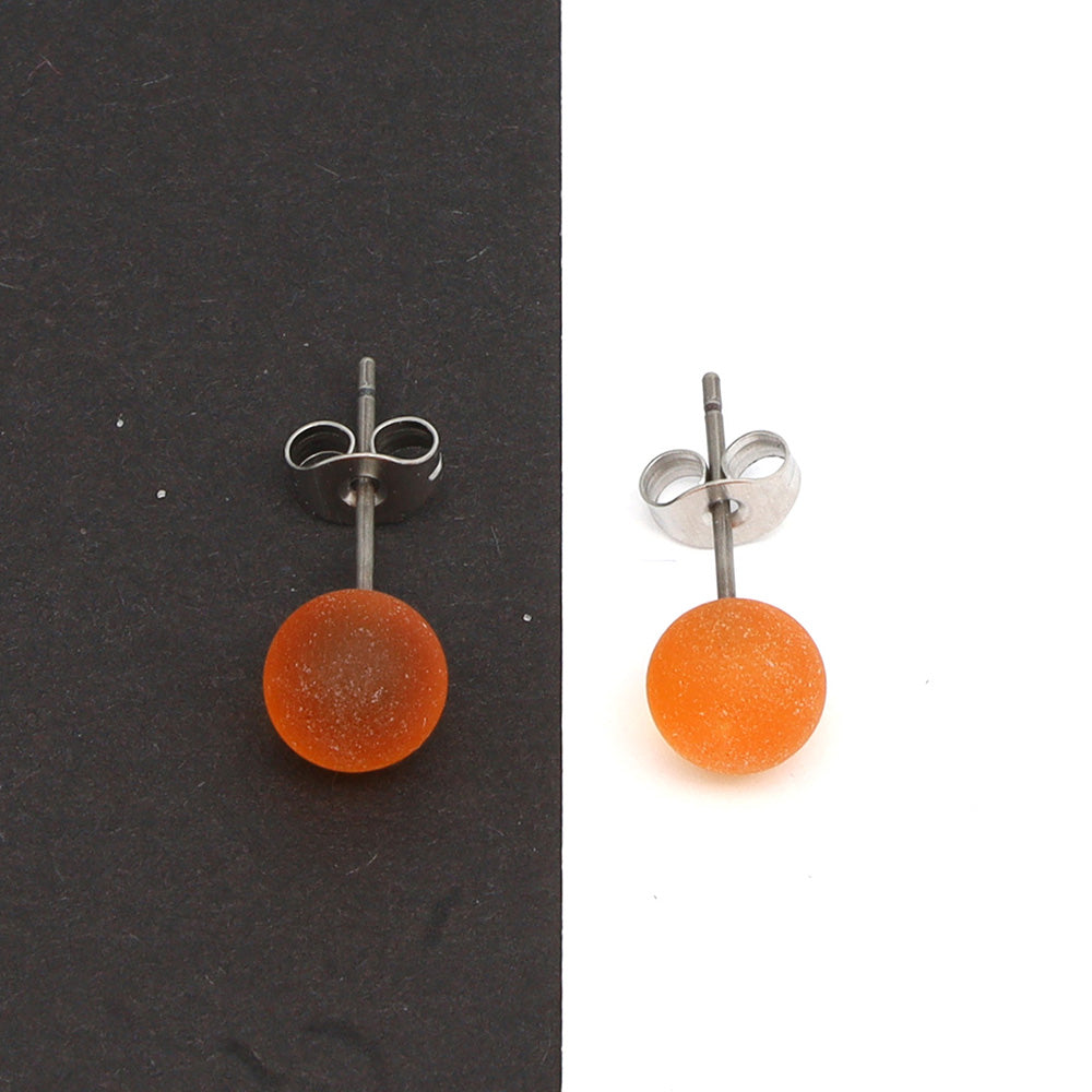 Frosted Transparent Yellow Glass Stud Earrings