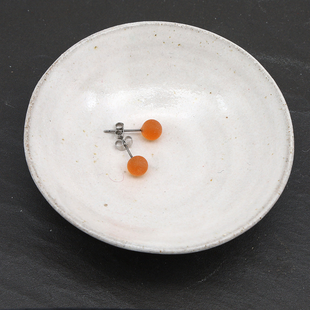 Frosted Transparent Yellow Glass Stud Earrings