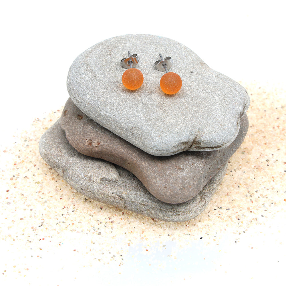 Frosted Transparent Yellow Glass Stud Earrings