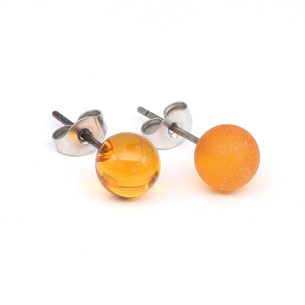 Frosted Transparent Yellow Glass Stud Earrings