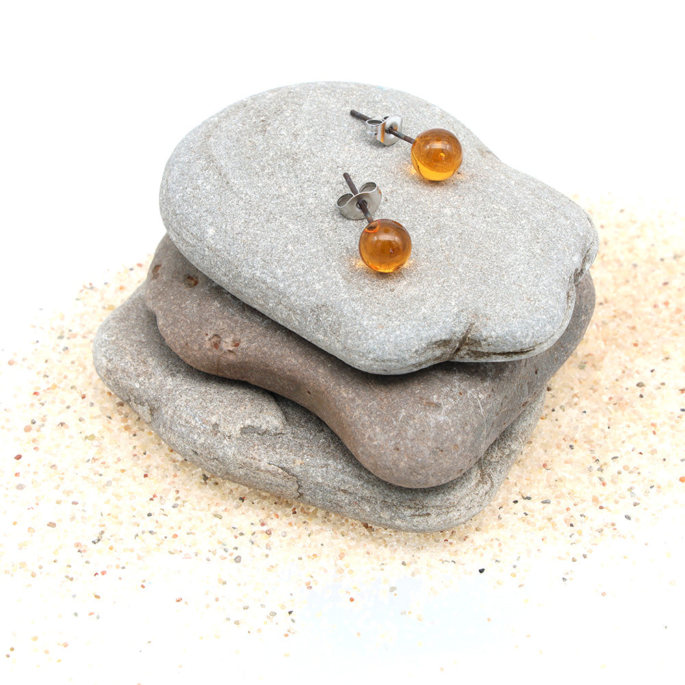 Shiny Transparent Yellow Glass Stud Earrings