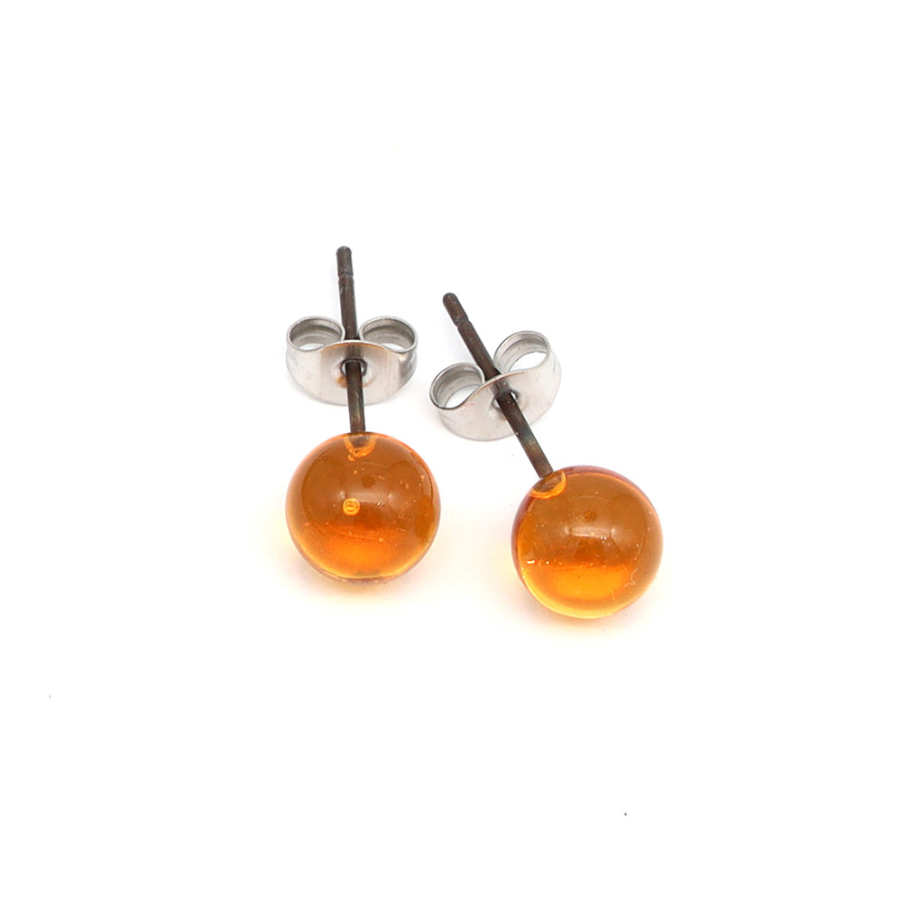 Shiny Transparent Yellow Glass Stud Earrings