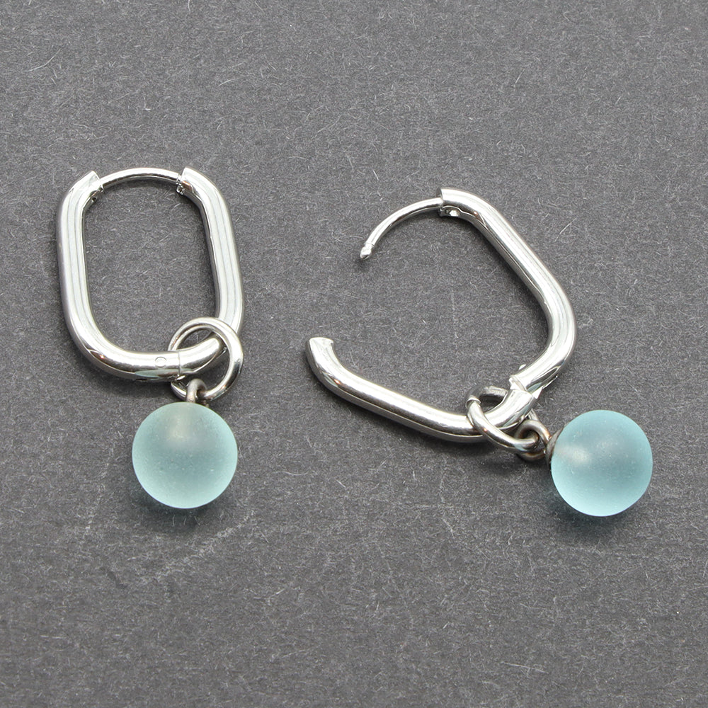 Frosted Lime Glass Oval Hoop Earrings