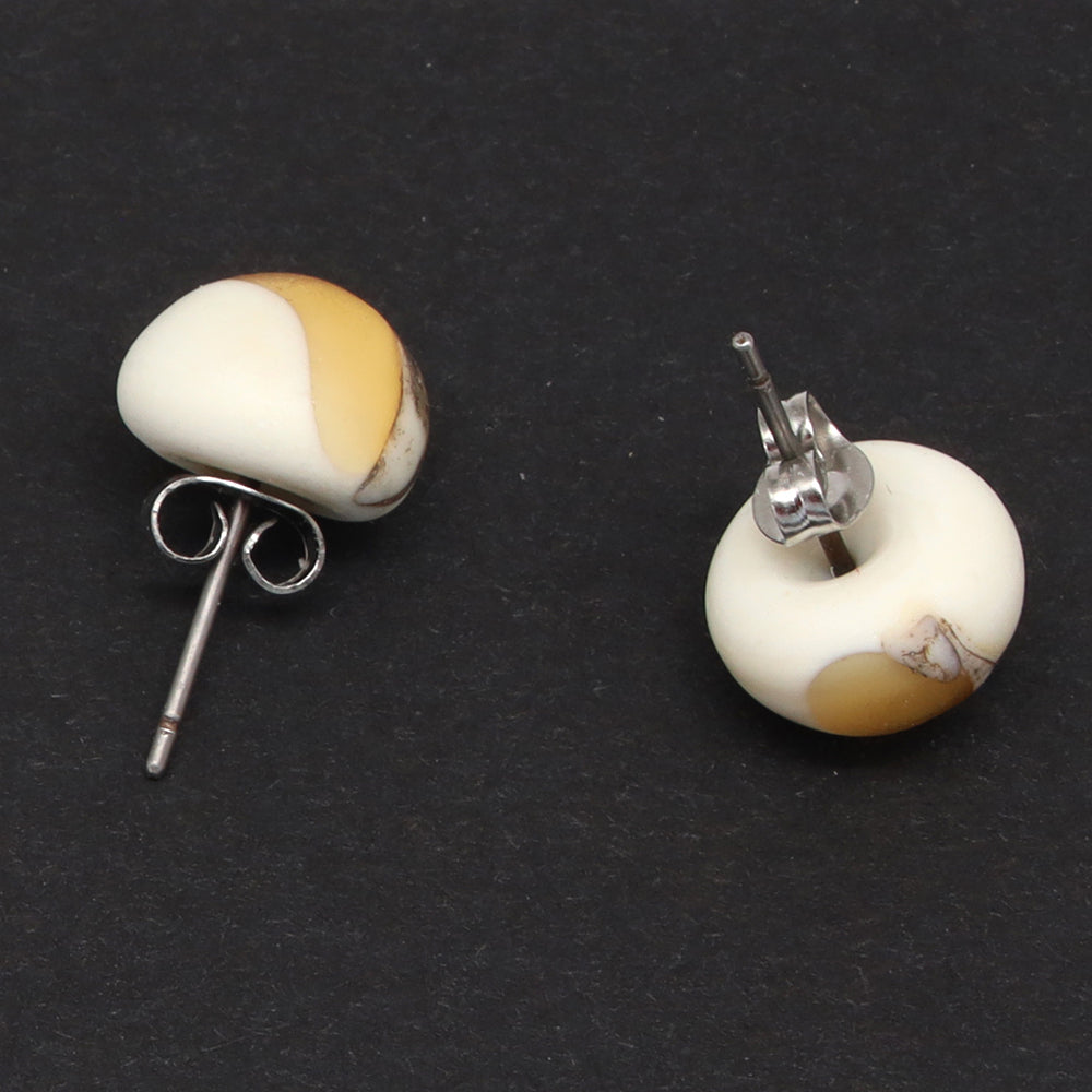 Frosted Black and Ivory Glass Stud Earrings