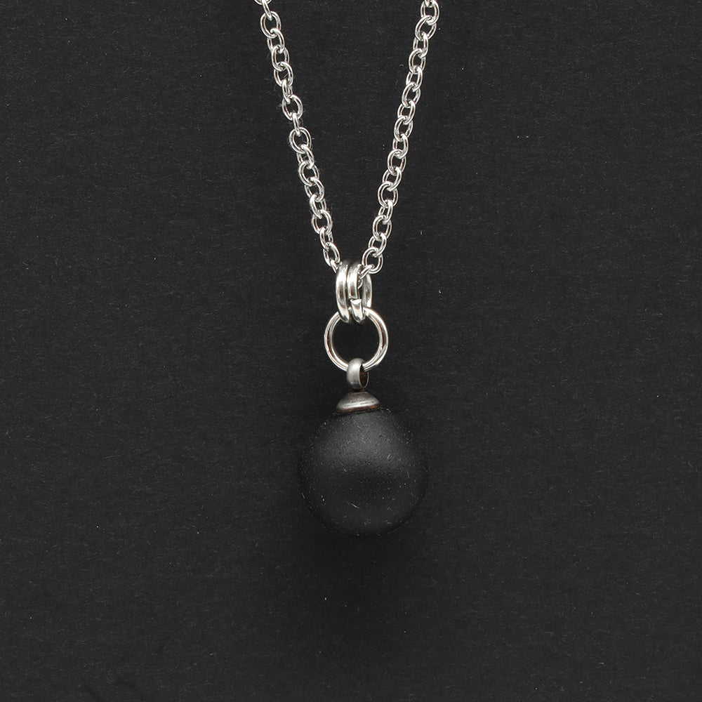 Frosted Black Sphere Charm Stainless Steel Necklace
