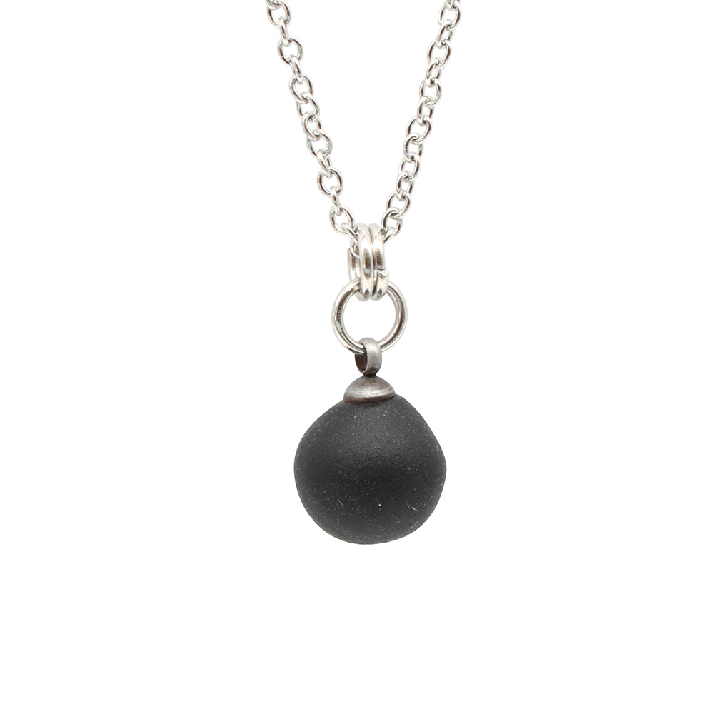 Frosted Black Sphere Charm Stainless Steel Necklace