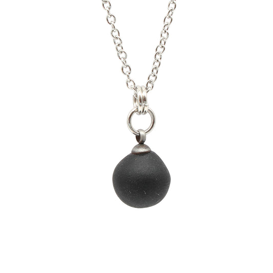Frosted Black Sphere Charm Stainless Steel Necklace
