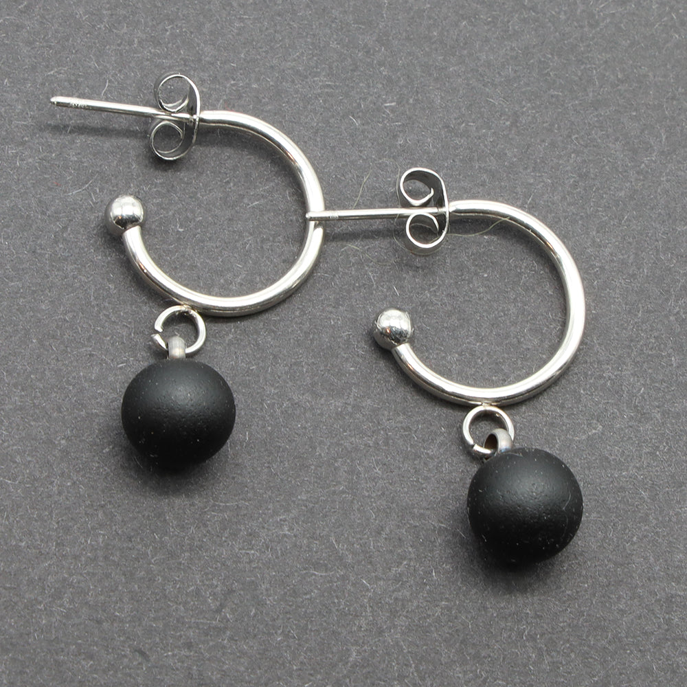 Frosted Black Glass Half Hoop Earrings