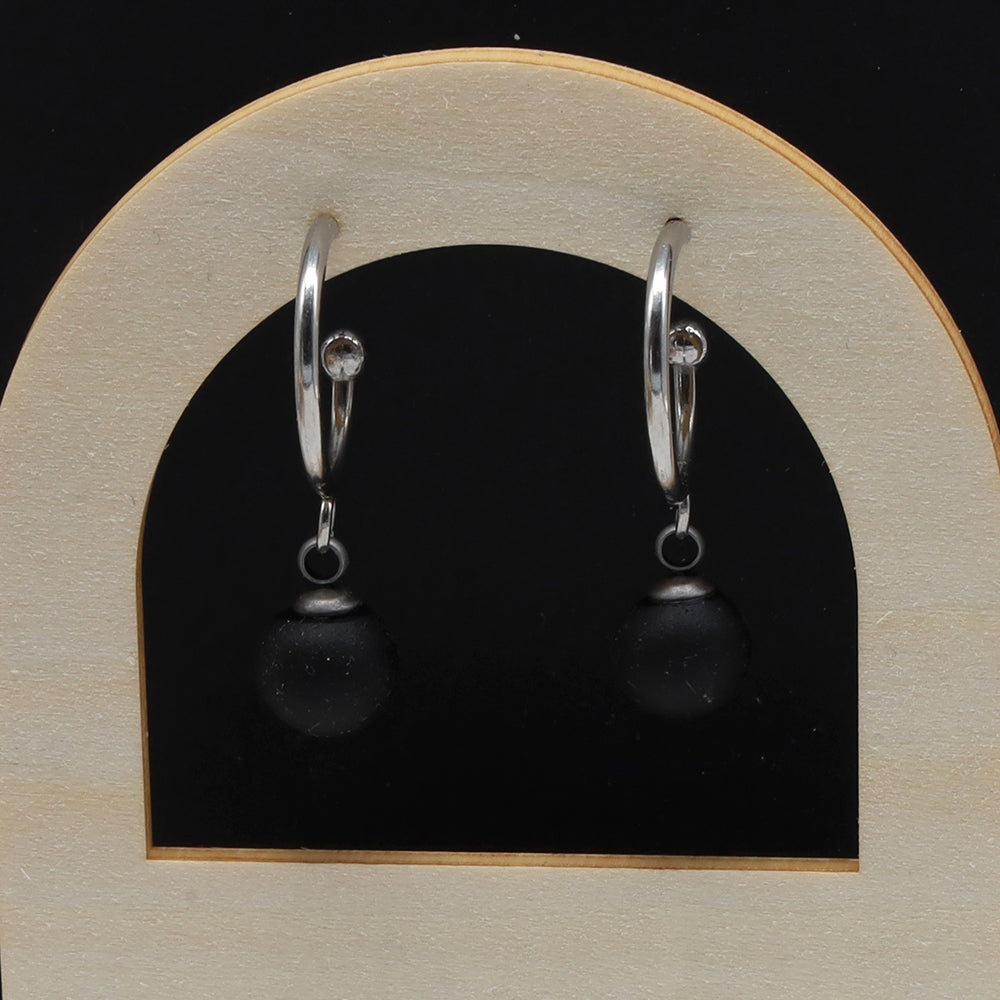 Frosted Black Glass Half Hoop Earrings