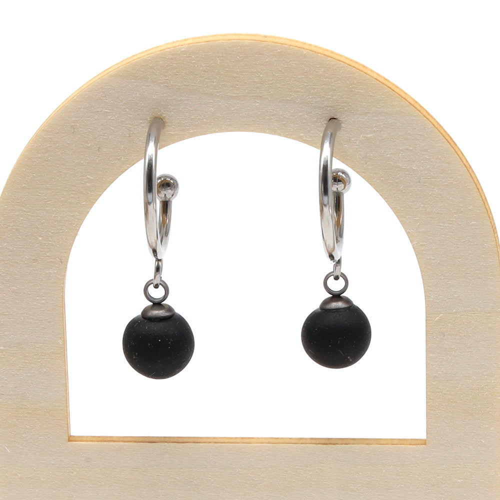 Frosted Black Glass Half Hoop Earrings