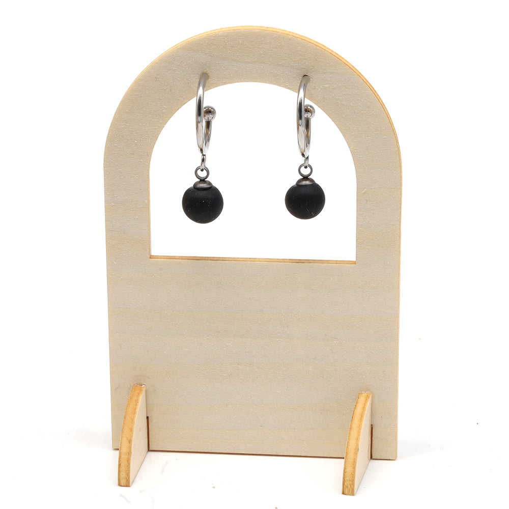 Frosted Black Glass Half Hoop Earrings