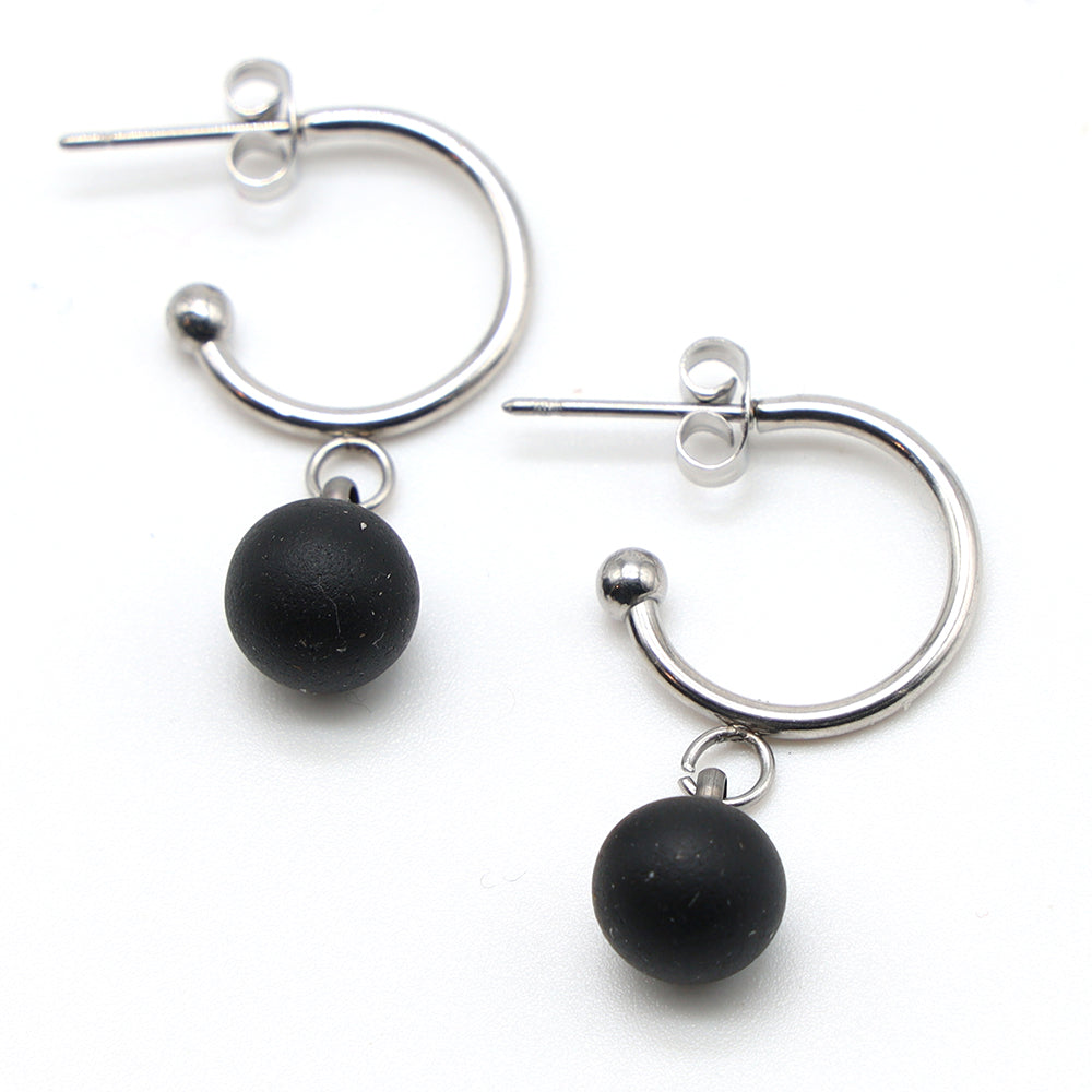 Frosted Black Glass Half Hoop Earrings