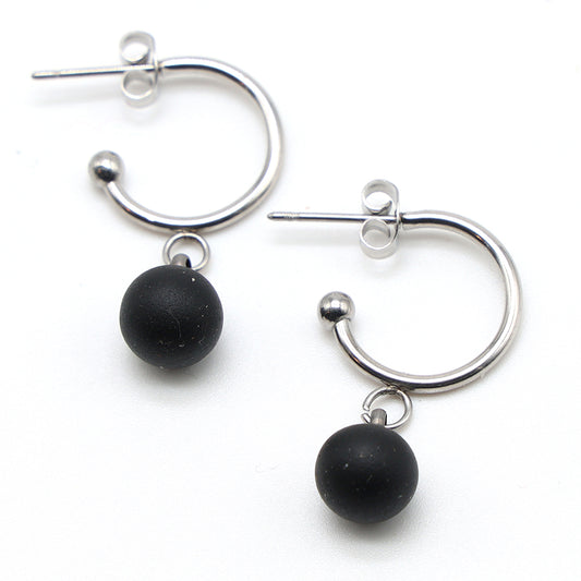 Frosted Black Glass Half Hoop Earrings