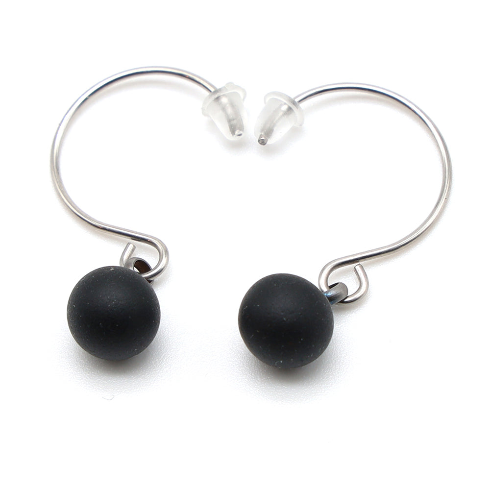 Frosted Black Glass Hook Earrings