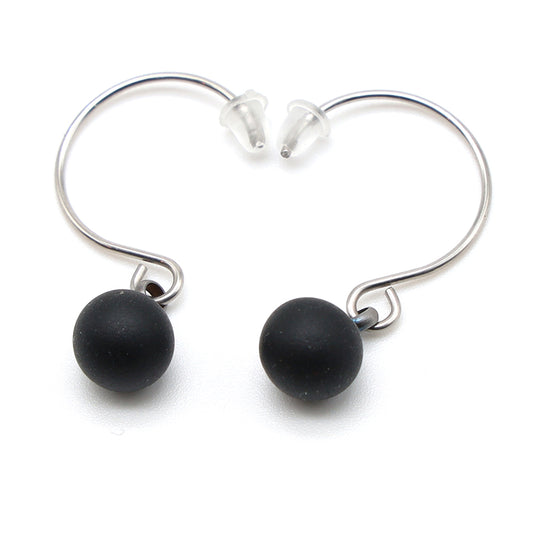 Frosted Black Glass Hook Earrings