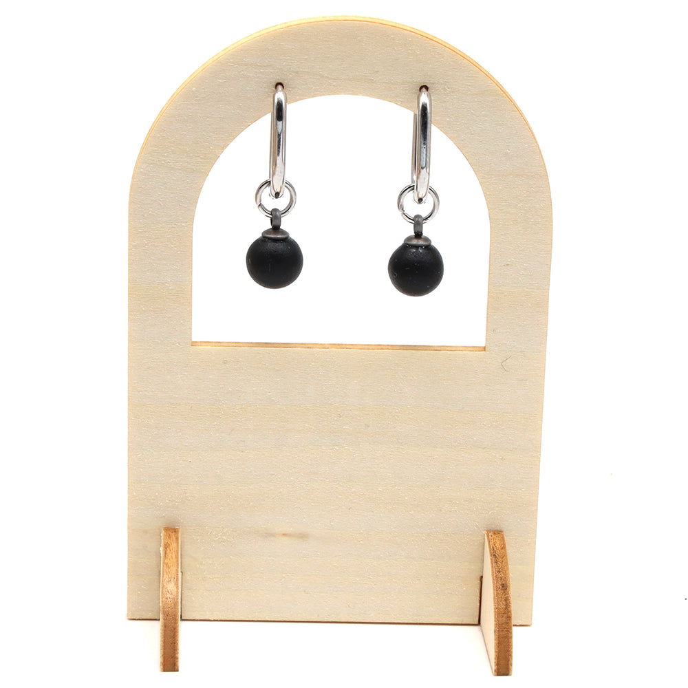 Frosted Black Glass Oval Hoop Earrings