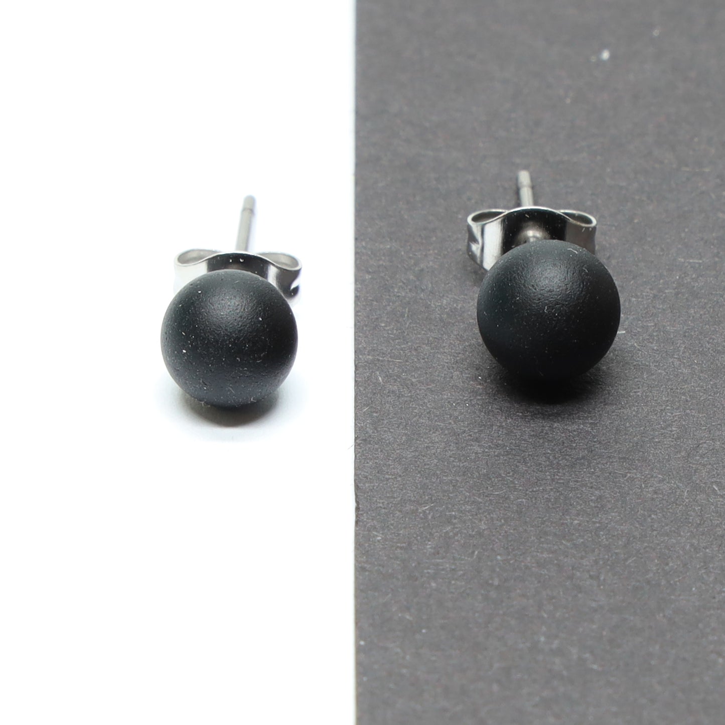 Frosted Transparent Black Glass Stud Earrings