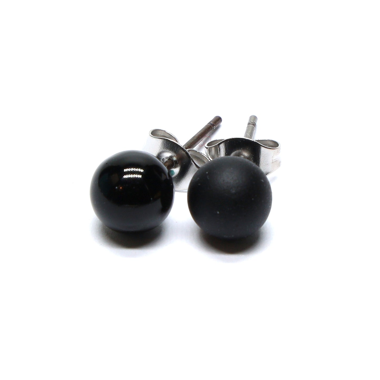 Shiny Transparent Black Glass Stud Earrings