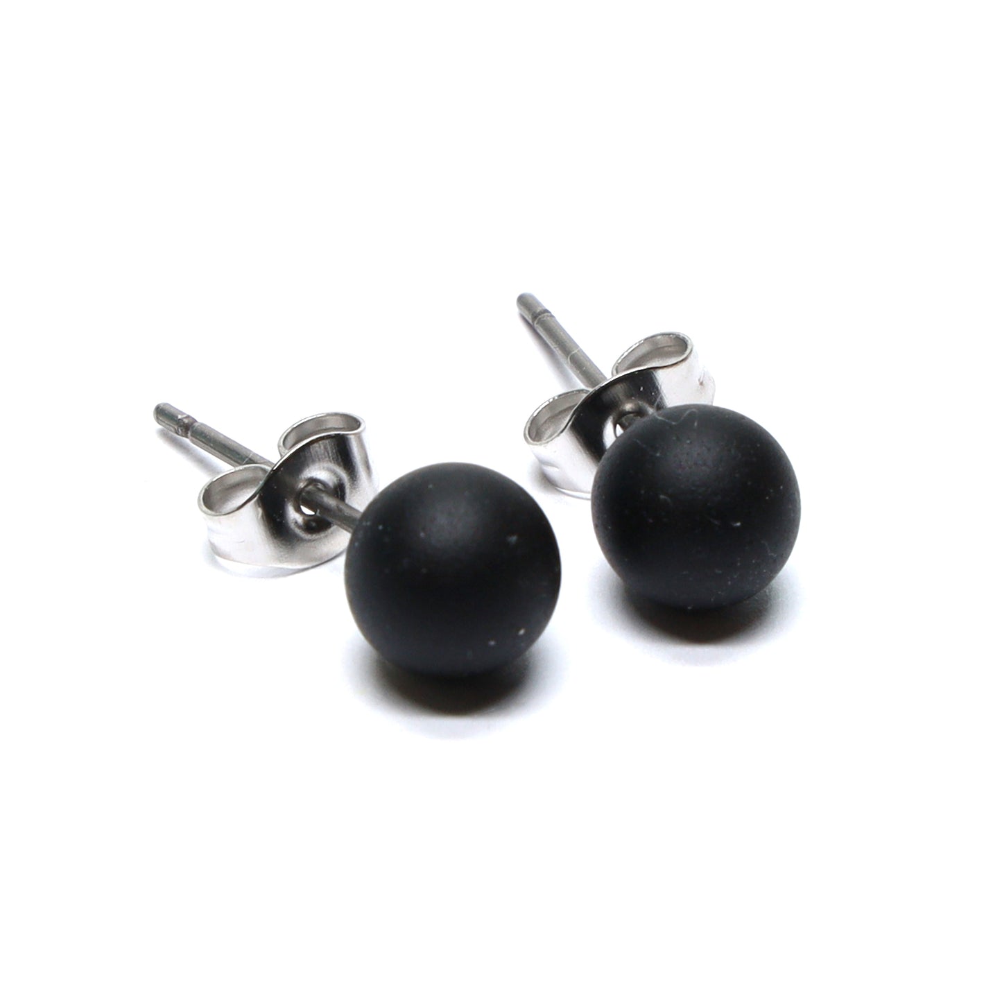 Frosted Transparent Black Glass Stud Earrings