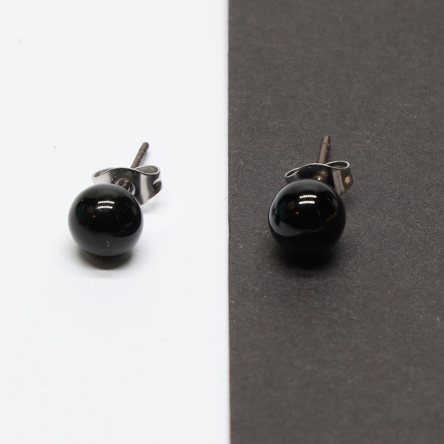 Shiny Transparent Black Glass Stud Earrings
