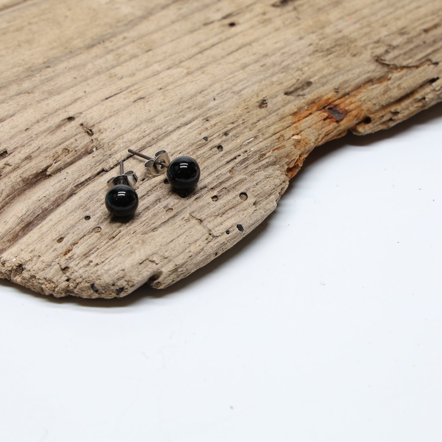 Shiny Transparent Black Glass Stud Earrings