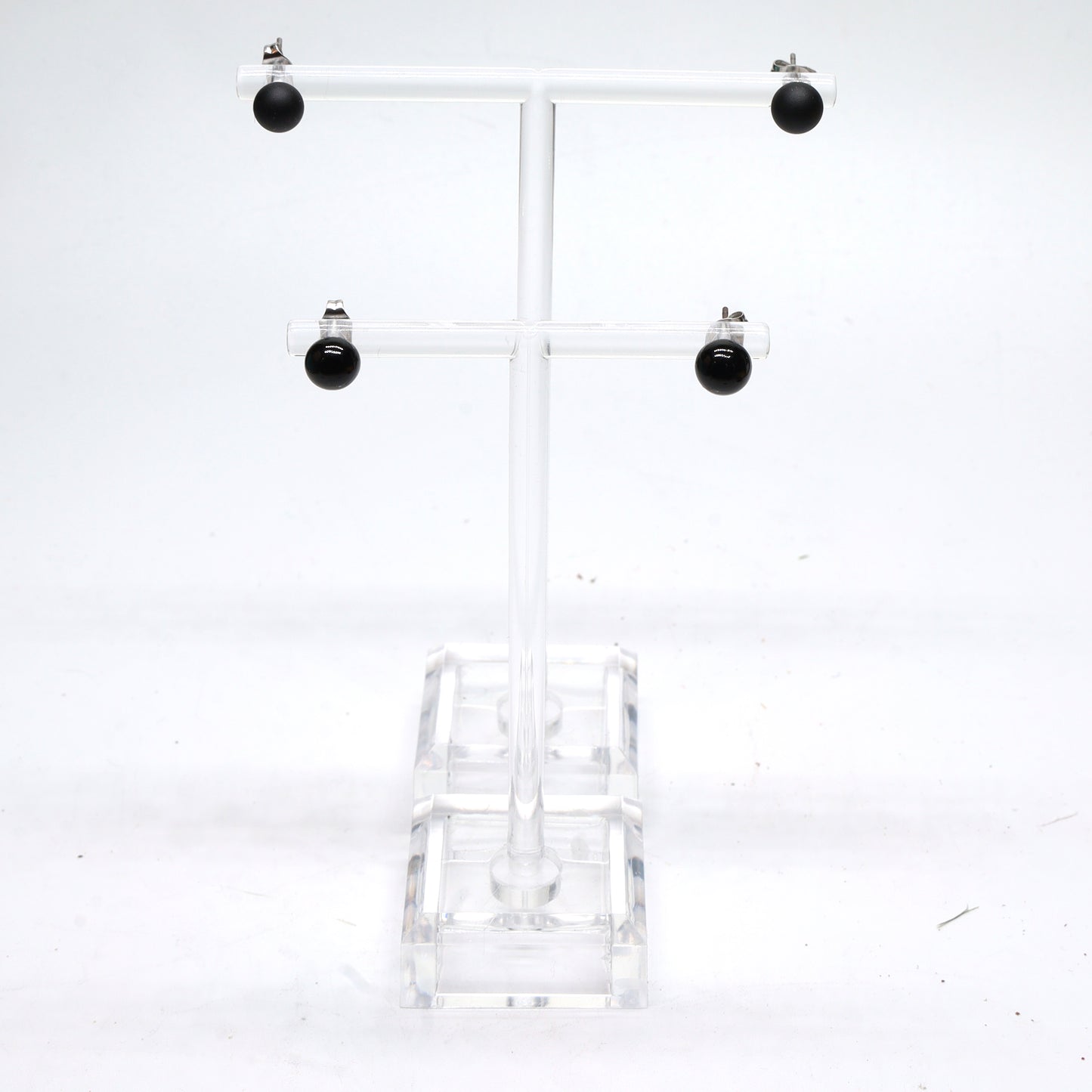 Shiny Transparent Black Glass Stud Earrings