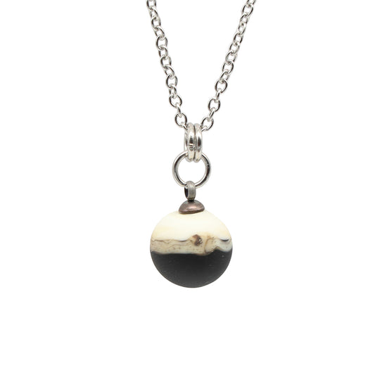 Black and Ivory Sphere Charm Stainless Steel Necklace