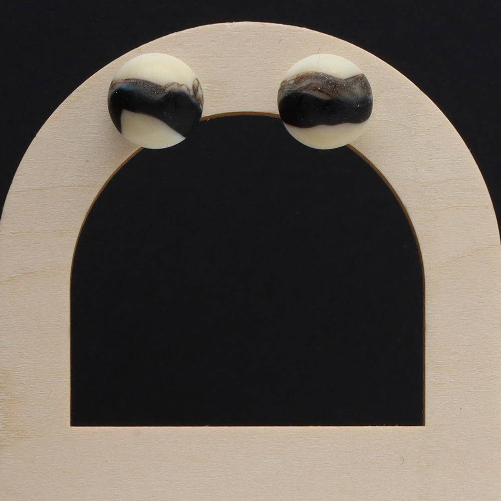 Frosted Black and Ivory Glass Stud Earrings