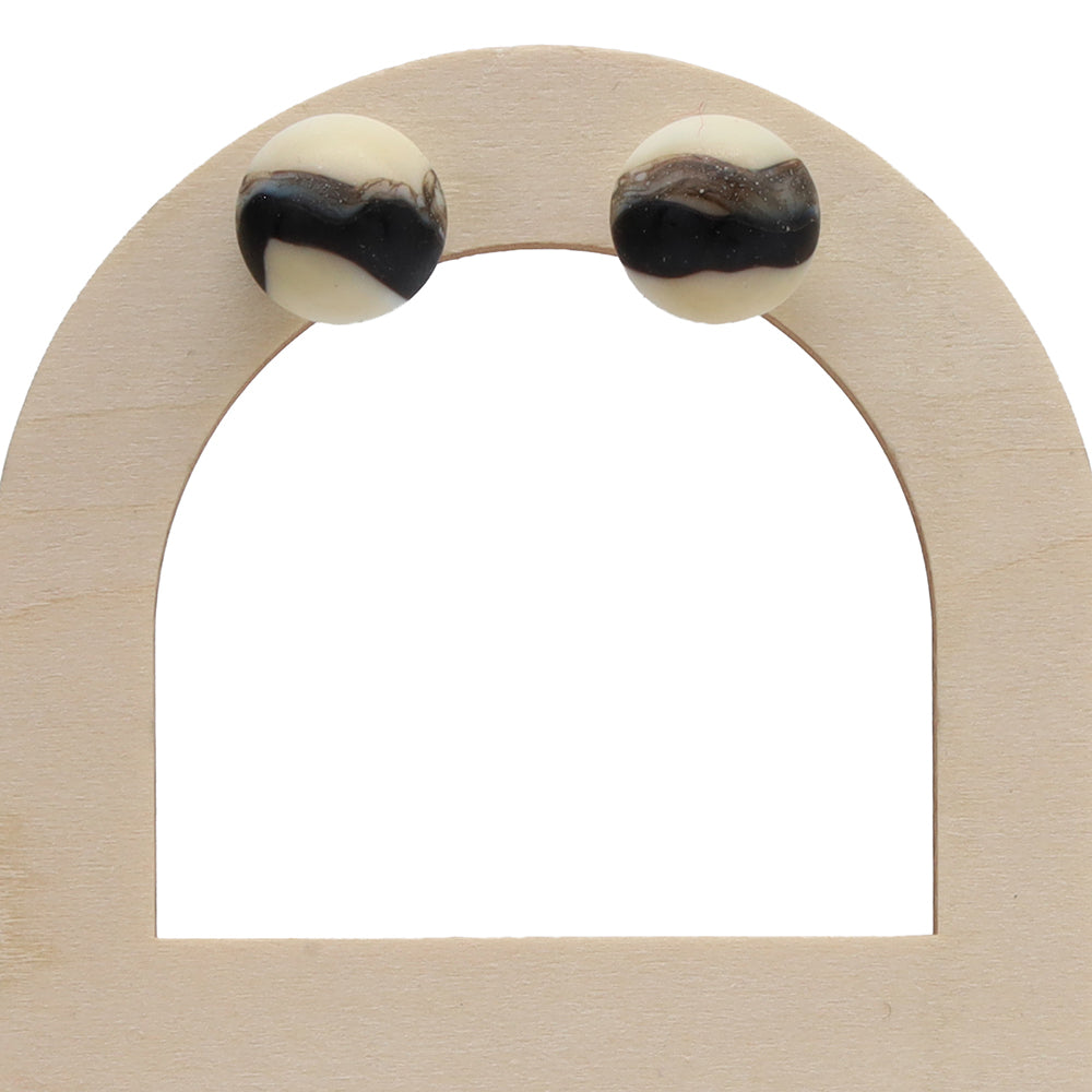 Frosted Black and Ivory Glass Stud Earrings