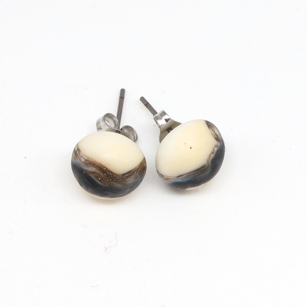Frosted Black and Ivory Glass Stud Earrings