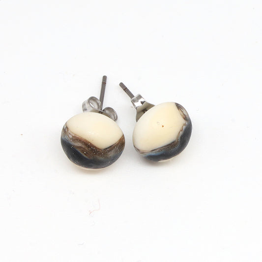 Frosted Black and Ivory Glass Stud Earrings