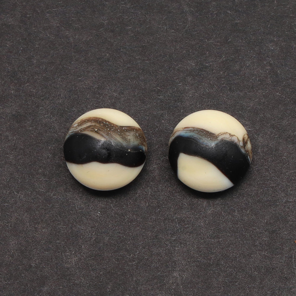 Frosted Black and Ivory Glass Stud Earrings