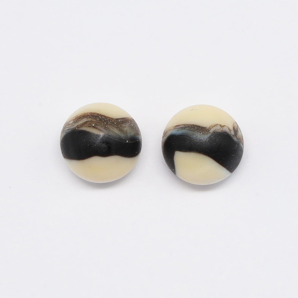Frosted Black and Ivory Glass Stud Earrings