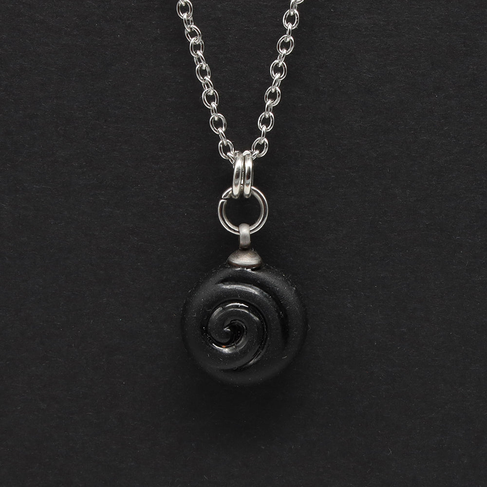 Frosted Black Spiral Charm Stainless Steel Necklace