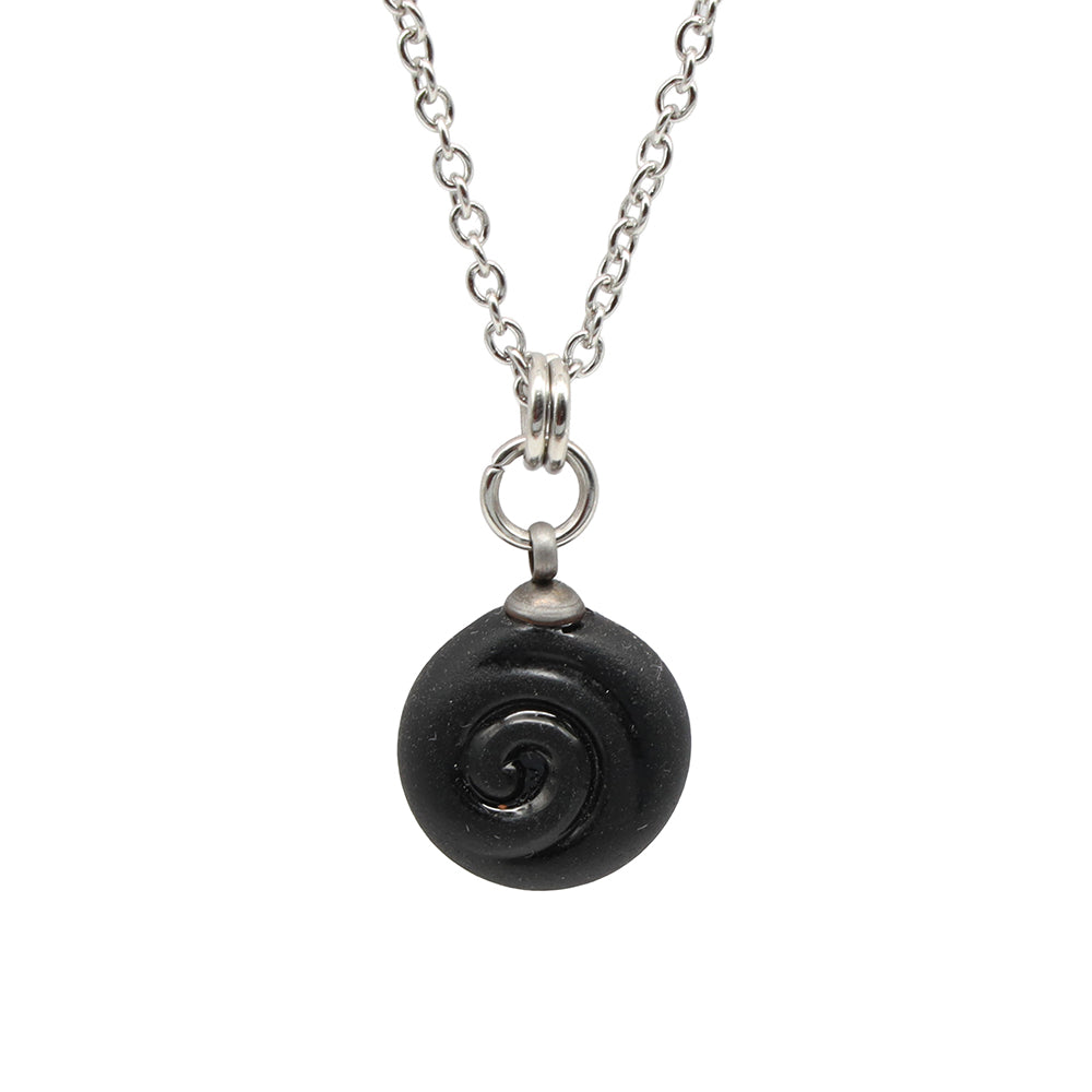 Frosted Black Spiral Charm Stainless Steel Necklace
