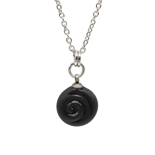Frosted Black Spiral Charm Stainless Steel Necklace